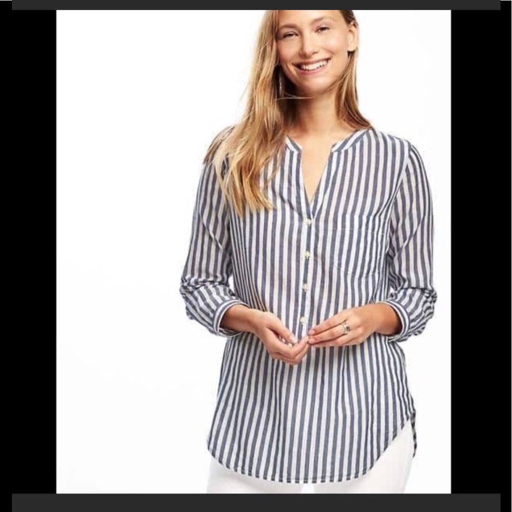 OLD NAVY STRIPED BANDED-COLLAR TOP